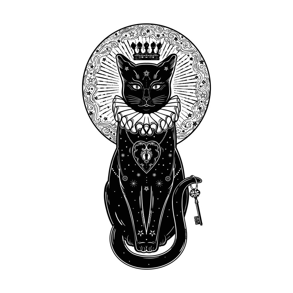 Gizli Anahtar Kedi Desenli Siyah Beyaz Fon Perde